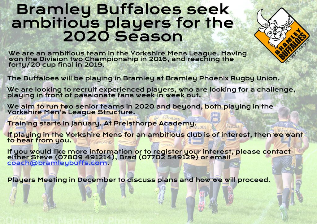 Bramley Buffaloes seek ambitious players for the 2020 Season